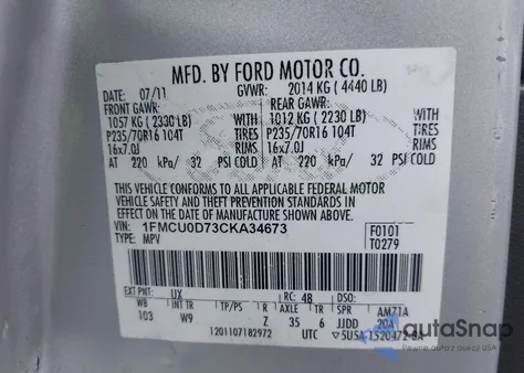 2012 Ford Escape Xlt from USA, damaged, VIN 1FMCU0D73CKA34673